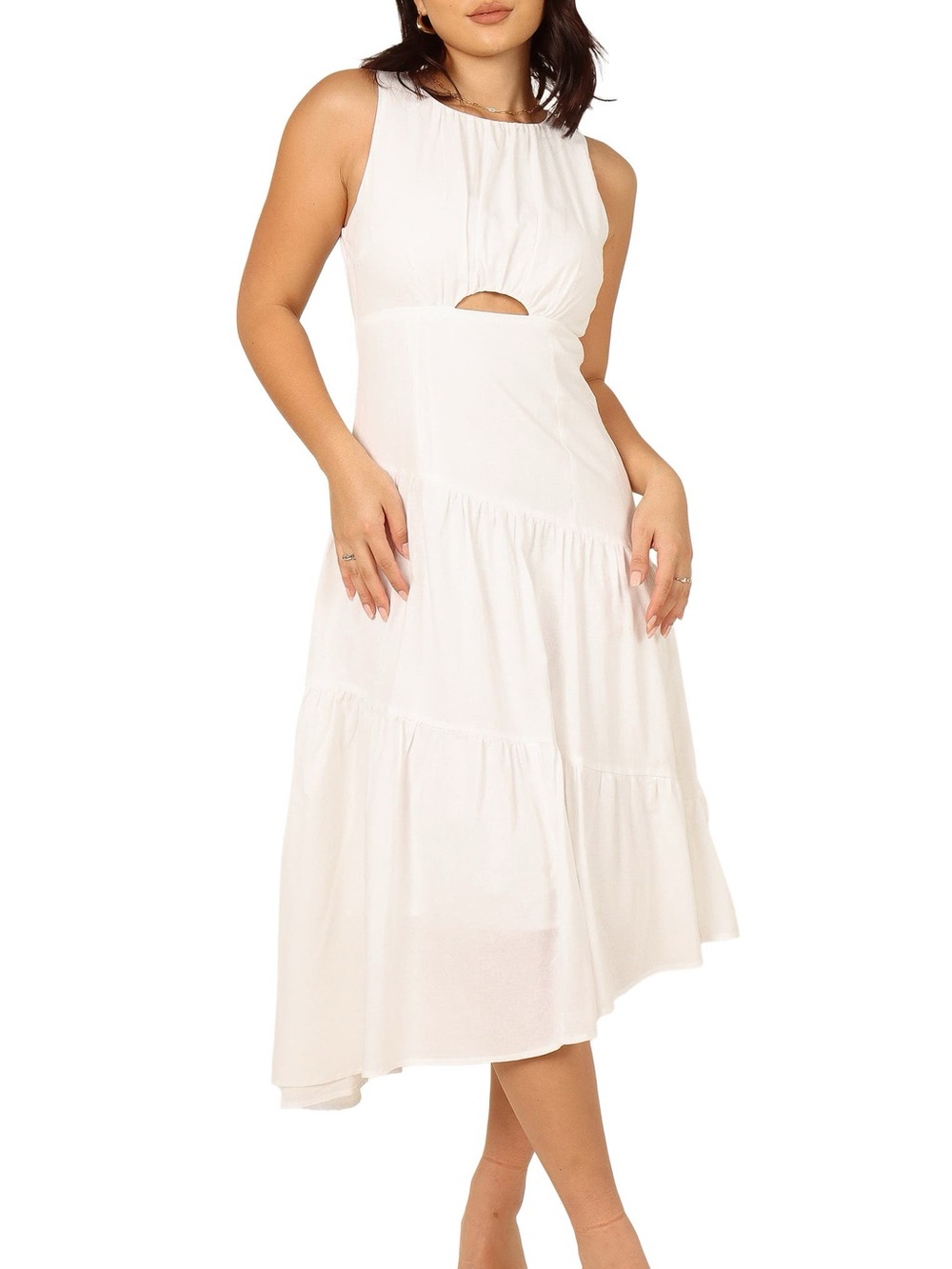 Petal & Pup Briana Cutout Cotton & Linen Midi Dress Ivory Sz 2 Bridal Rush